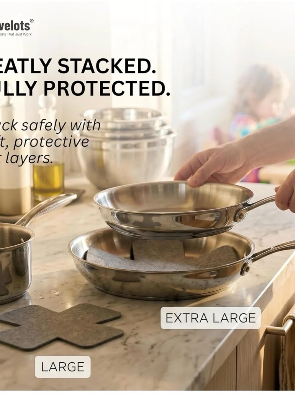 Gray Non-Slip Felt Pan Protectors - Set of 6 for Cookware